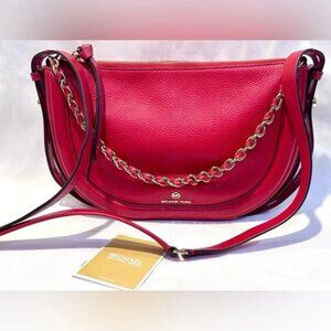 Michael Kors Crossbody Purse Red Gold Chain Strap & Long Adjustable Strap‎ MINT